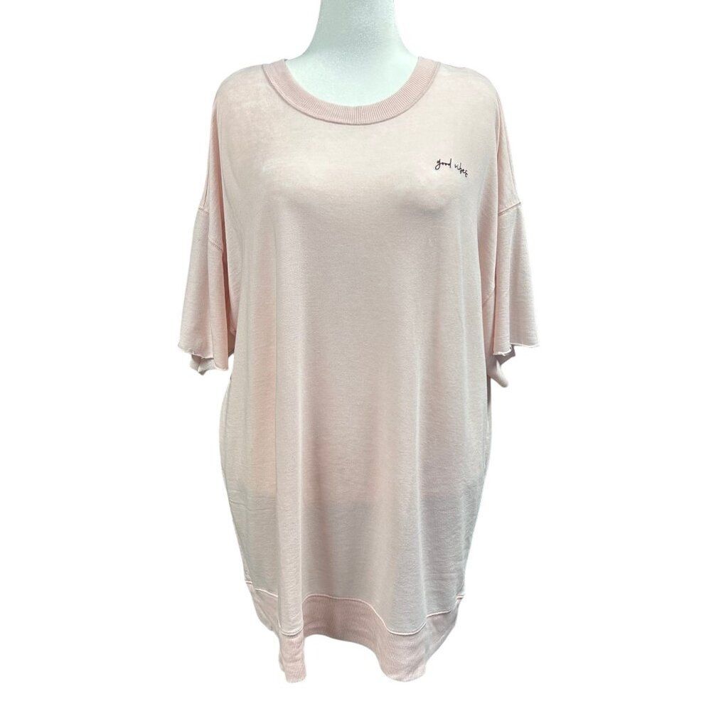 Free People Cozy Cool Girl Lounge T-shirt Size L Light Pink Good Vibes